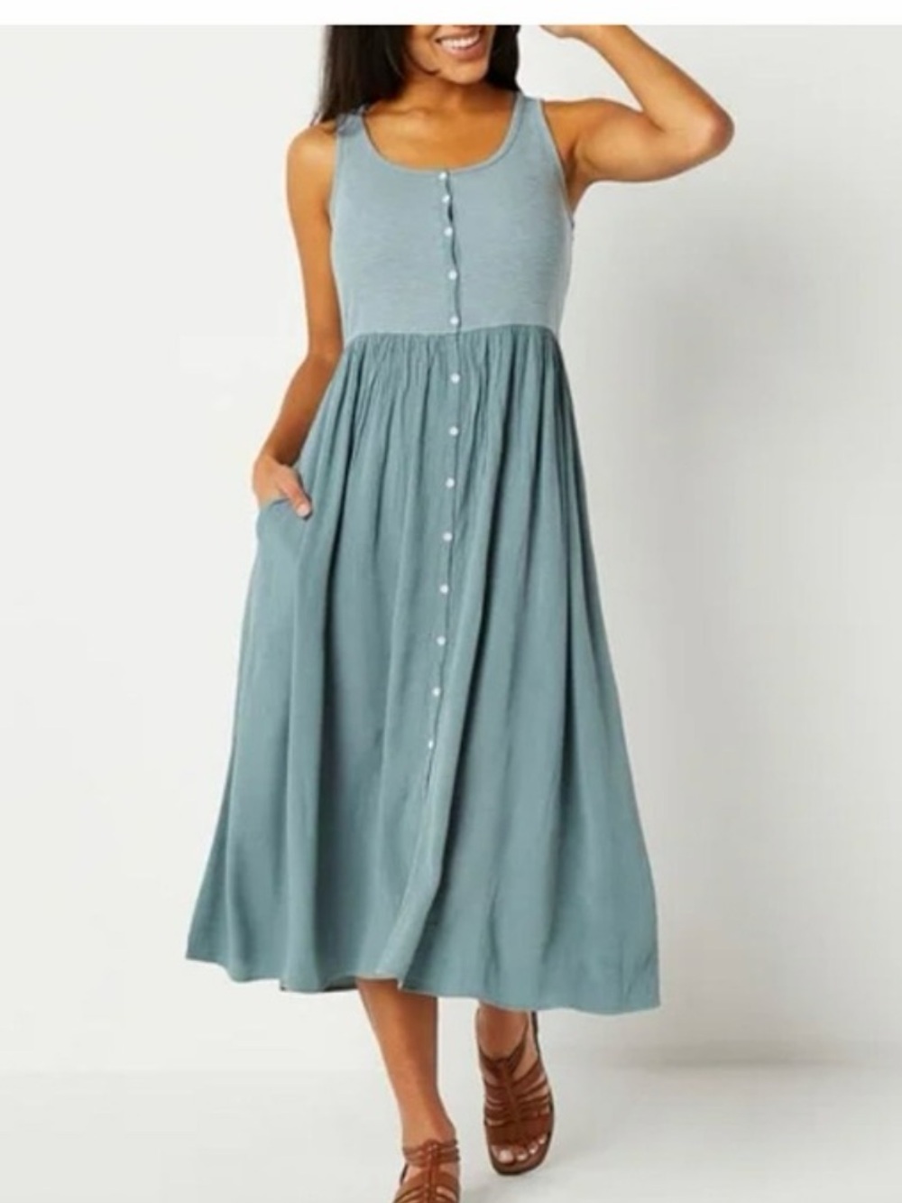 Frye Sleeveless Button-Front Midi Dress in slate blue